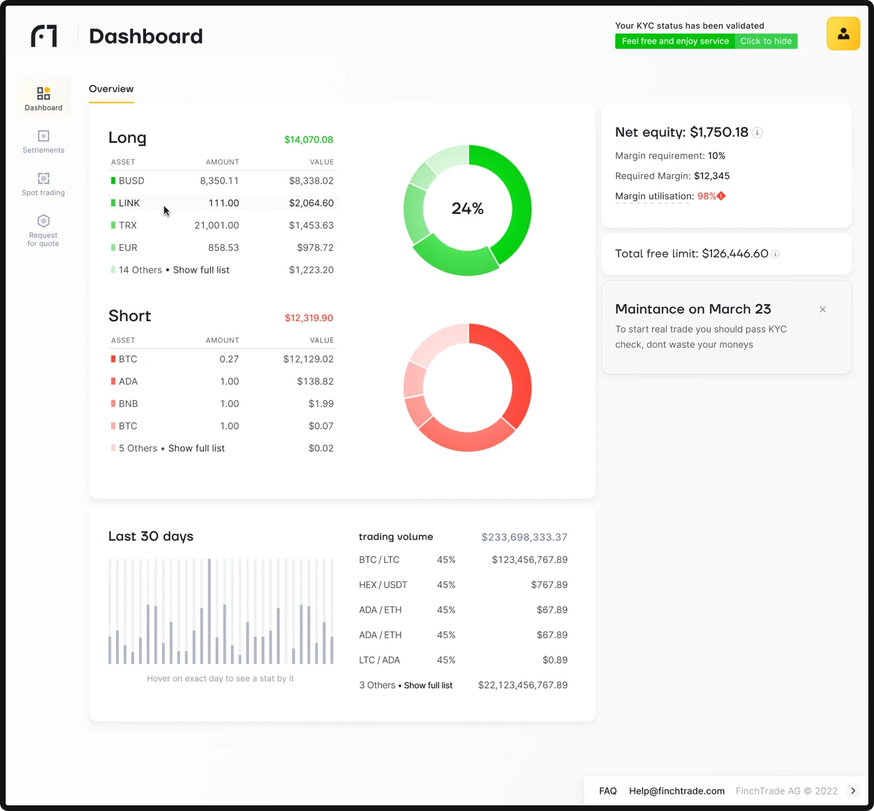 Portal dashboard with balances and recent activity, desktop