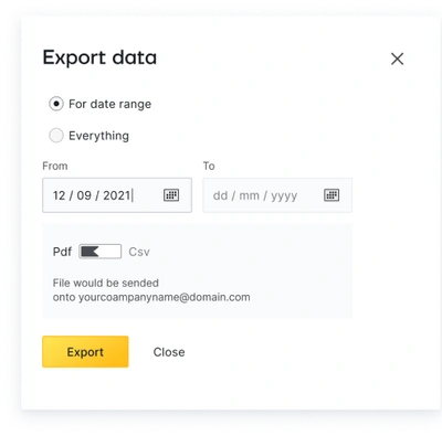 Export data dialog for a date range